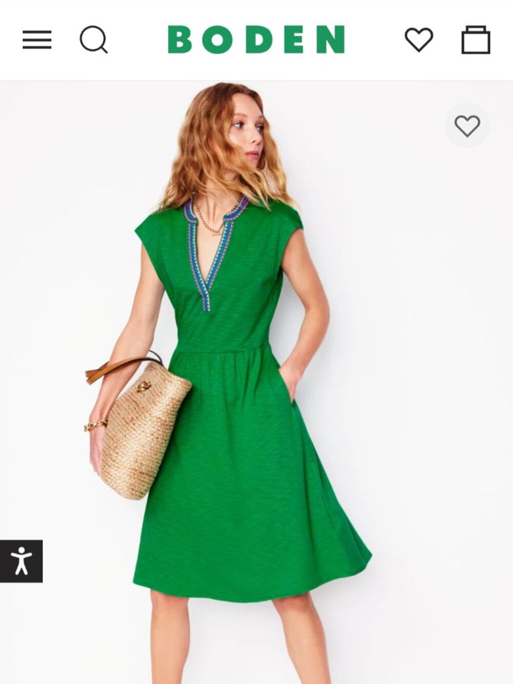 Boden: Chloe Embroidered Short Dress in Rich Emerald
